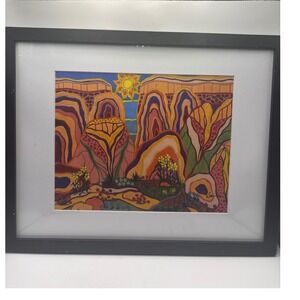 Barb Keady Curly Crow Meadow Framed Art Print Signed Southwestern Abstract Sun